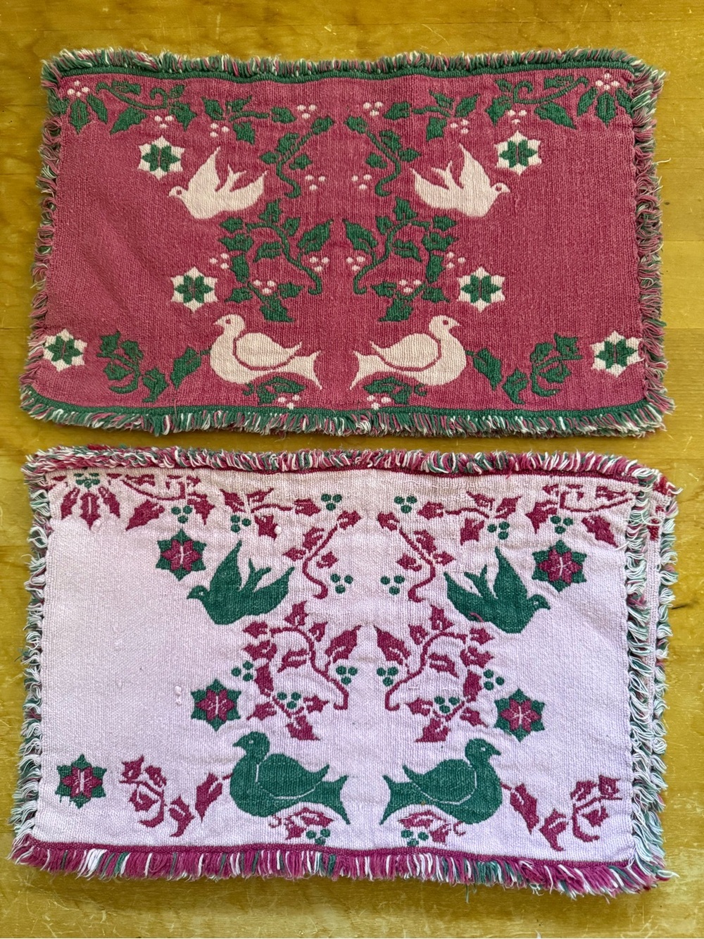 Vintage Woven Bird Holly Christmas Placemats